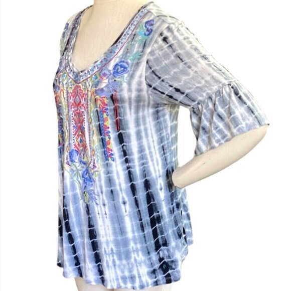 Calessa 2-Pc Top & Skirt BOHO Tie Dye Embroidered Flowers Sz L 152H - Picture 8 of 11